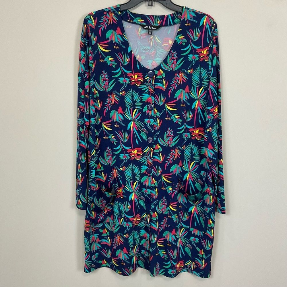 Ulla Popken Long Sleeve Print Tunic Knit Cardigan Tropical Print Sz 12